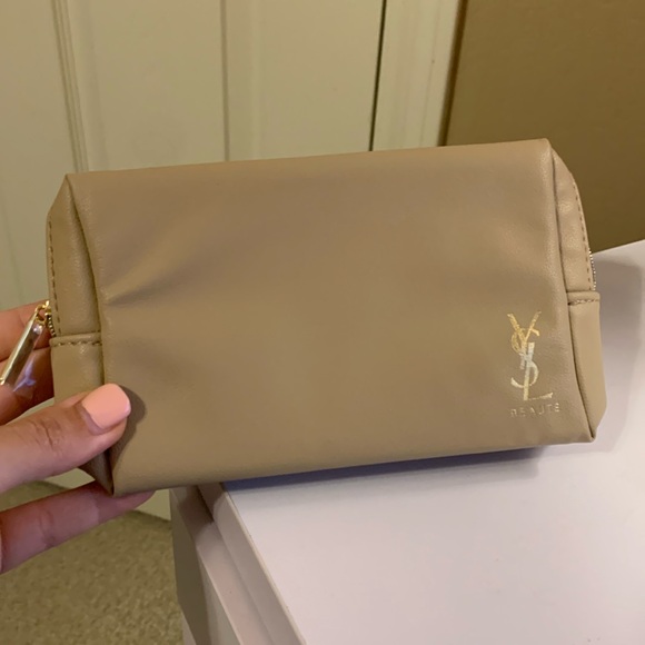 NEW YSL Beauty Leather Brown & Gold Clutch - Picture 1 of 4